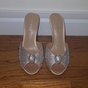 Steve Madden Crystal-Embellished Nude Open-Toe Mules